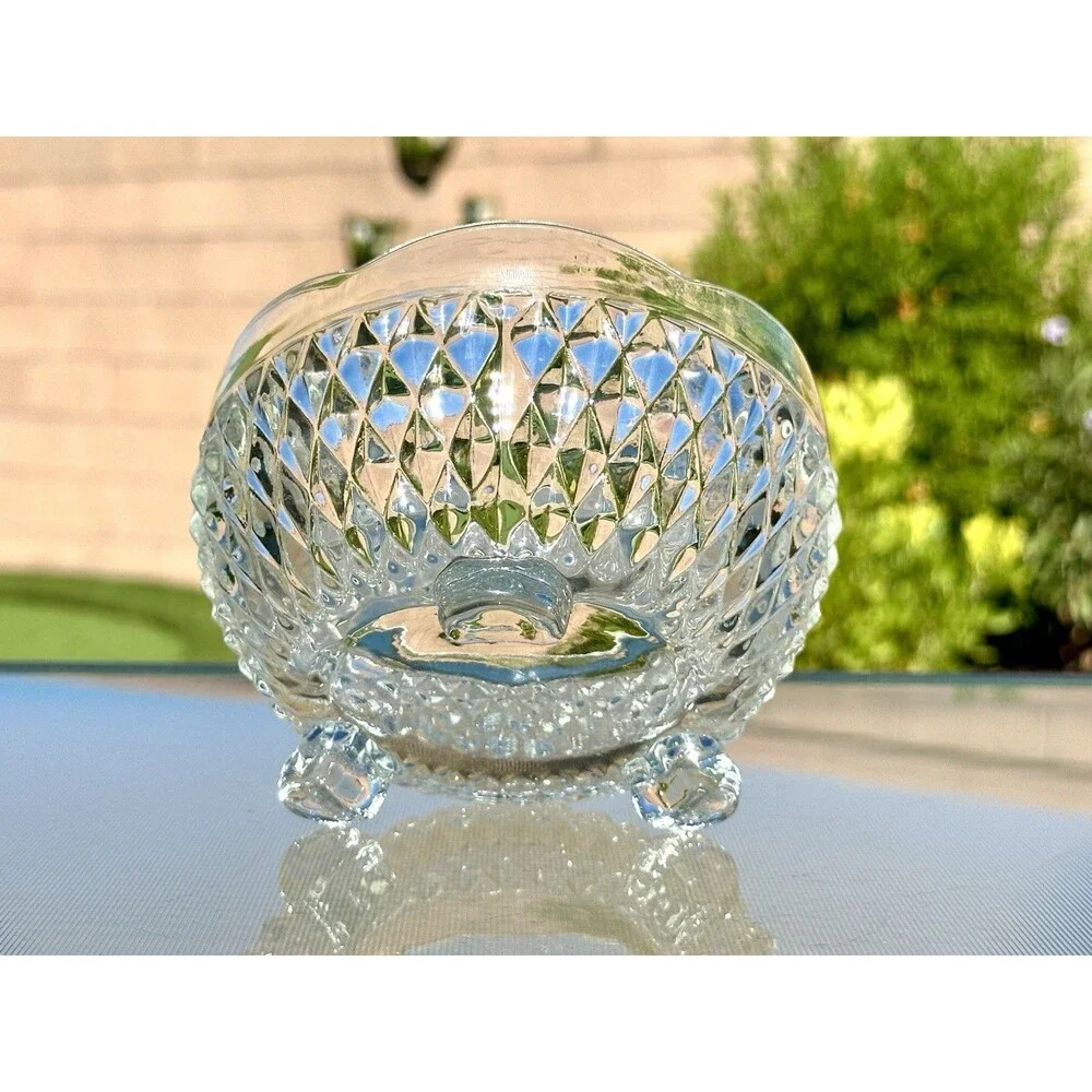 Vintage Indiana Glass Diamond Point Candy Dish 3‑Footed Clear Bowl 5